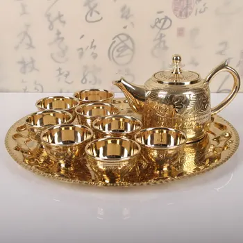 

Origin of India pure copper tea set household handmade tea ceremony complete set simple European tea cup pot tray teaware gift