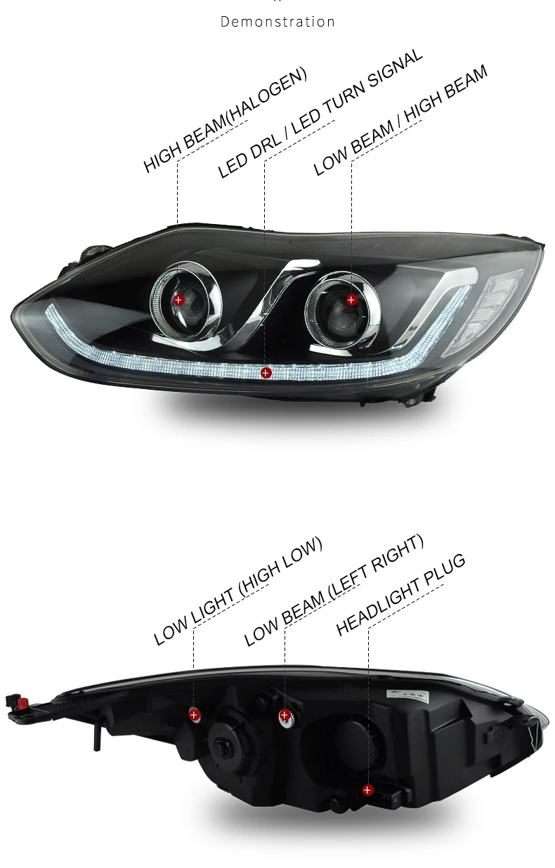 Автомобильный Стайлинг для Ford Focus фары 2012- Focus 3 светодиодный налобный фонарь DRL Bi Xenon объектив Высокий Низкий Луч парковочная противотуманная фара
