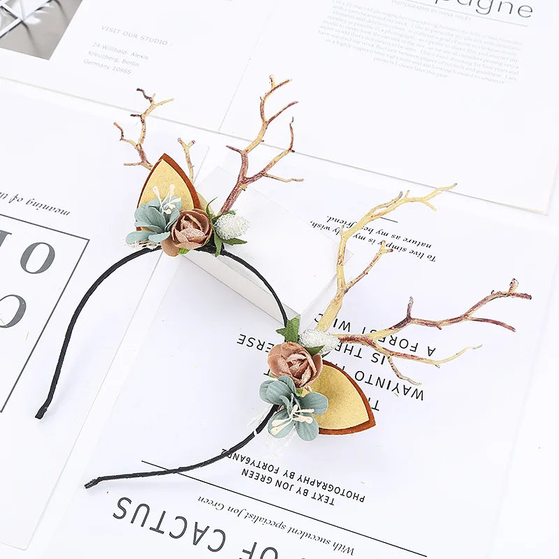 Hair Accessories Hair Headband Deer Ears Headgear Gothic Antlers Deer Horn Christmas Headbands Cosplay Head Dress Christmas Costume Xmas Decoration Reindeer Ornaments Photo Props