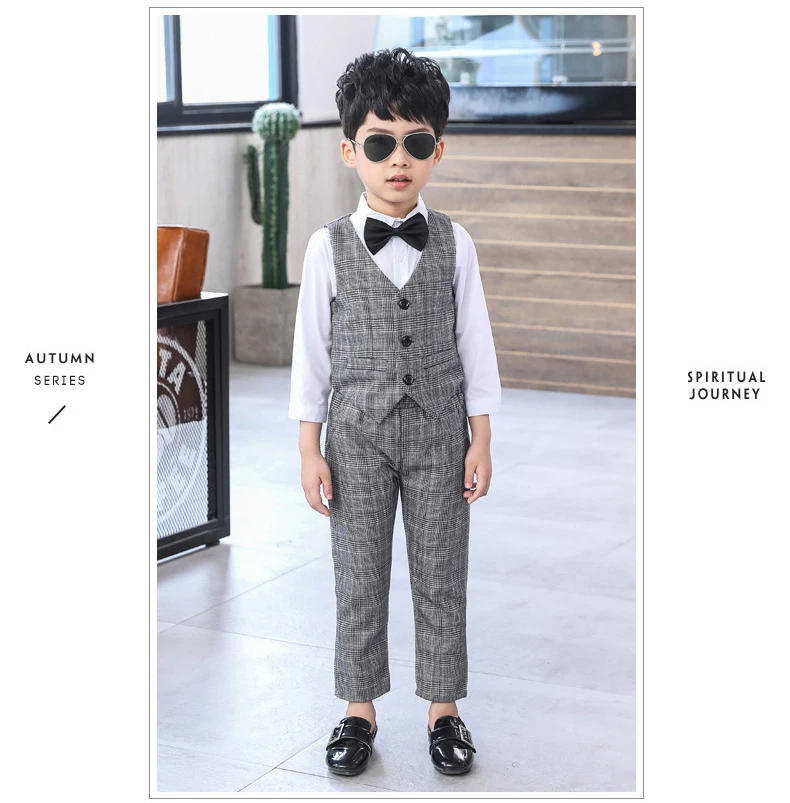 Dollplus/Англия Стиль модная детская одежда блейзер для мальчиков Одежда для джентльменов, деловой жилет костюм Костюмы пиджак, жилет, брюки, комплект одежды из 3 предметов