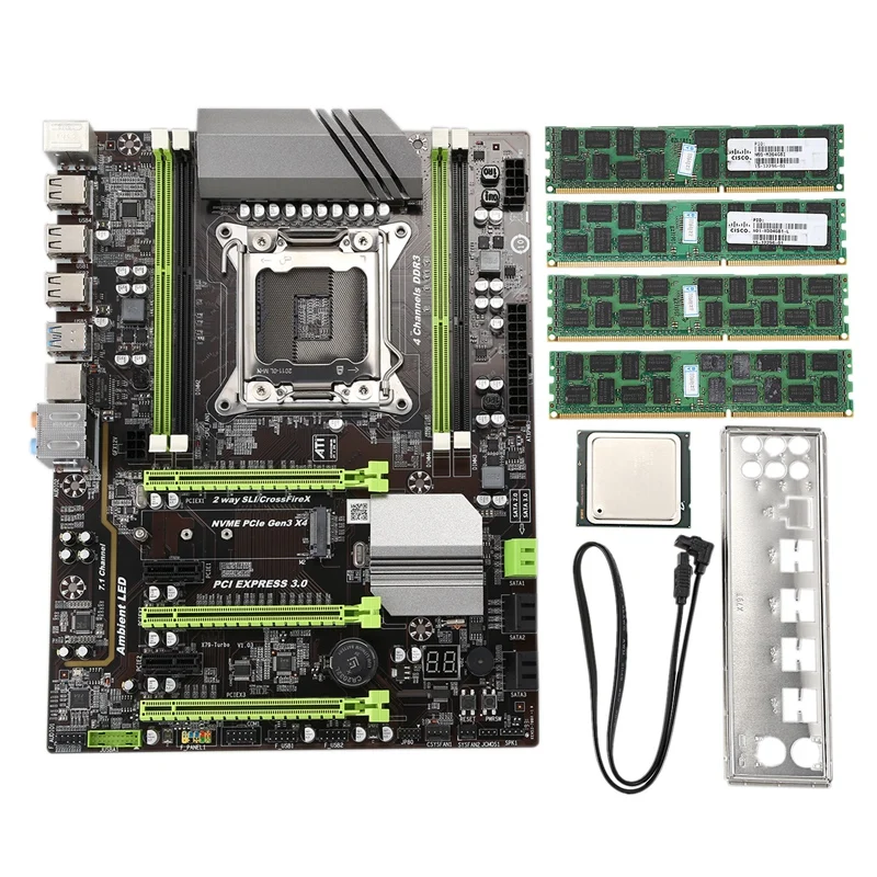 X79 материнская плата LGA2011 Combo с процессором E5 2620 4-Ch 16 Гб(4X4 Гб) DDR3 ram 1333 МГц NVME M.2 SSD слот