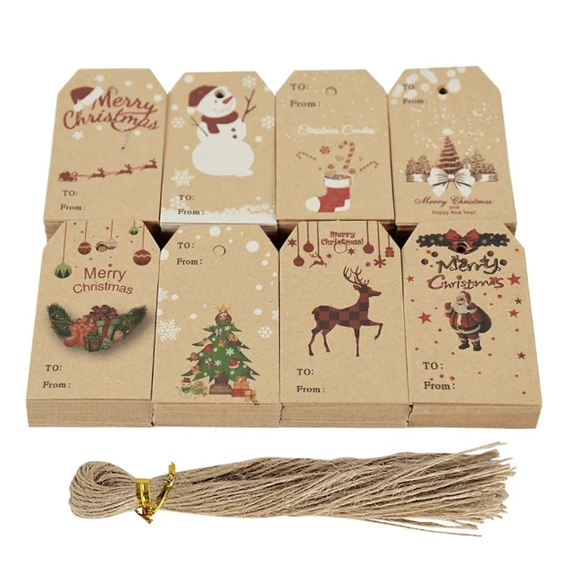 1 Set Christmas Tags with String Santa Claus Xmas Tree Gift Packaging  Hanging Tags for Noel Navidad Gift Wrapping Paper Labels - AliExpress