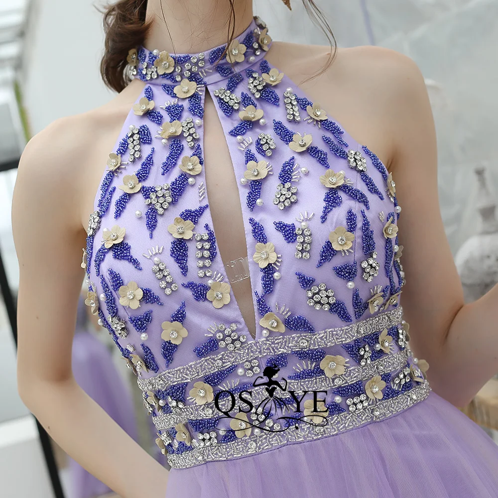QSYYE ever pretty Длинные Выпускные платья тюль Холтер vestidos largos украшенное бисером с длиной до пола вечернее платье вечерние платья