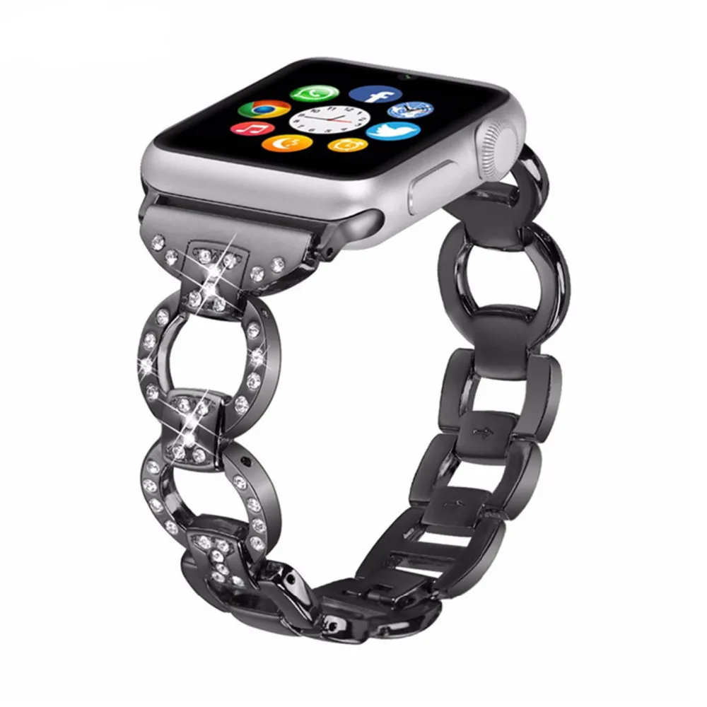 Нержавеющая сталь ремешок для наручных часов Apple Watch, ремешок 42 мм, 38 мм, для iwatch, версия 3/2/1 алмаз металлический браслет наручный ремень ремешок черного цвета