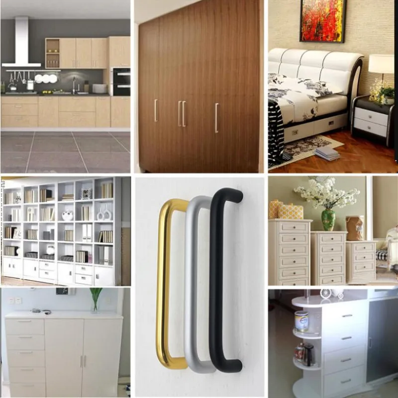 U Type Aluminum Alloy Kitchen Cabinet Door Handles Drawer Knobs Home Improvement Furniture 10mm