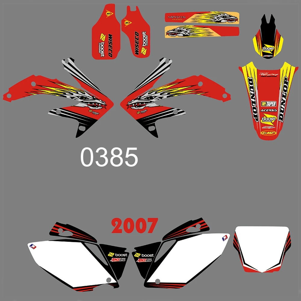 Для HONDA CRF450R CRF450 2007 Графика наклейки на заказ Номер Наименование лента 3M Полный мотоцикл Фоновые наклейки аксессуары