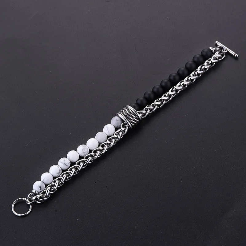 natural stone tiger eye beads bracelet men's chain on hand stainless steel bracelet male Steampunk hip hop luxury wholesale