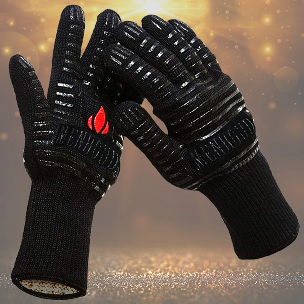 Cotton Lining Kitchen Baking Grilling Glove Heat Resistant BBQ Cooking Anti Scald Thermal Insulation Flexible Microwave Non Slip