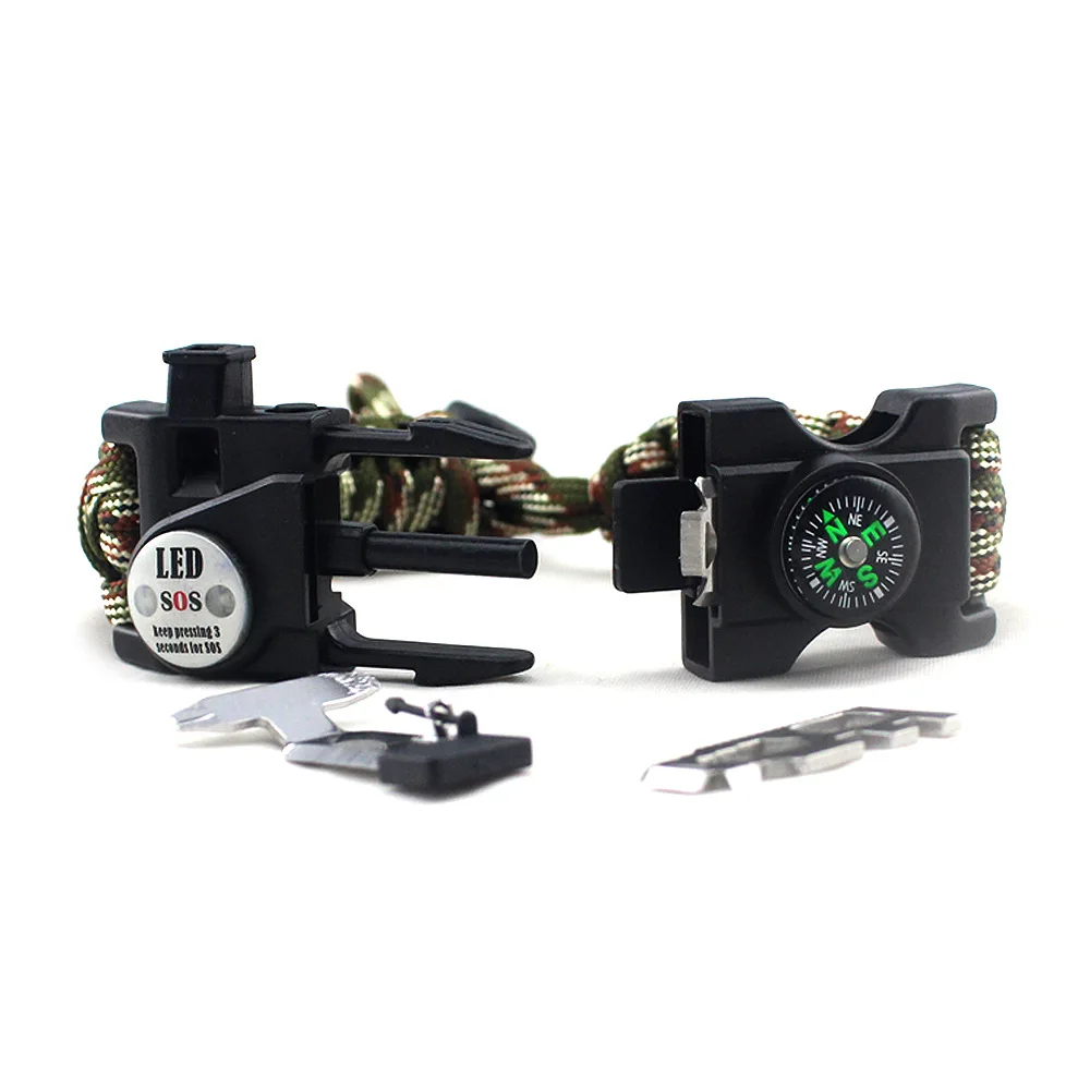Наружное оборудование браслет для выживания Регулируемый Зонт веревочный плетеный браслет многофункциональный компас светодиодный браслет-термометр - Цвет: Camouflage