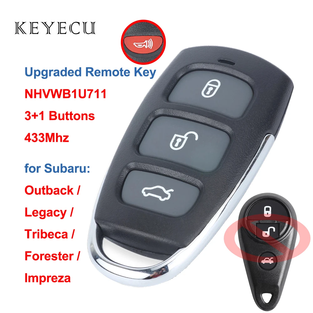 Keyecu Upgraded Remote Car Key Fob 4 Buttons 433Mhz for Subaru Tribeca Forester Impreza Legacy Outback P/N: NHVWB1U711