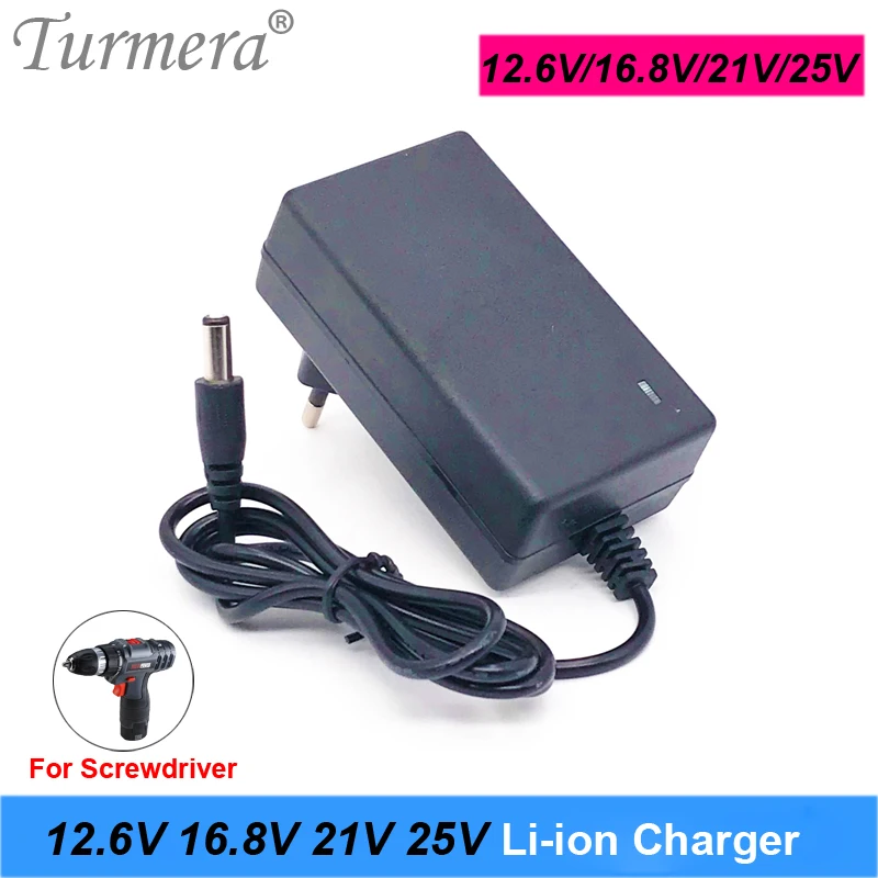 

Turmera 3S 4S 5S 6S 12V to 25V DC5.5*2.1MM for Screwdriver Battery Pack Use 12.6V 16.8V 21V 25V 1A 18650 Lithium Battery Charger