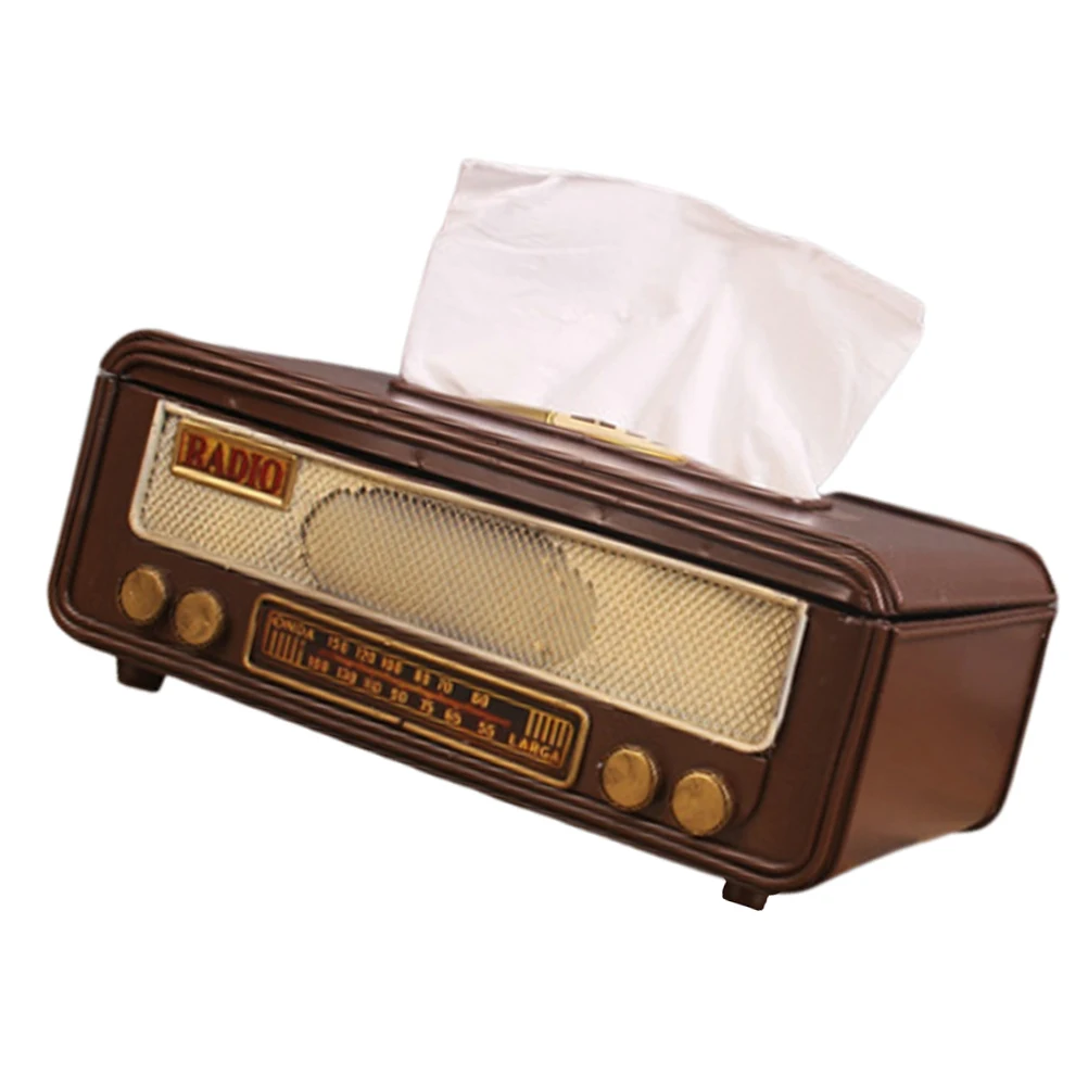 Retro Radio Shape Tissue Paper Box Napkin Storage Box Container Paper Towel Holder Paper Towel Holder Case for Home Bar Office 5