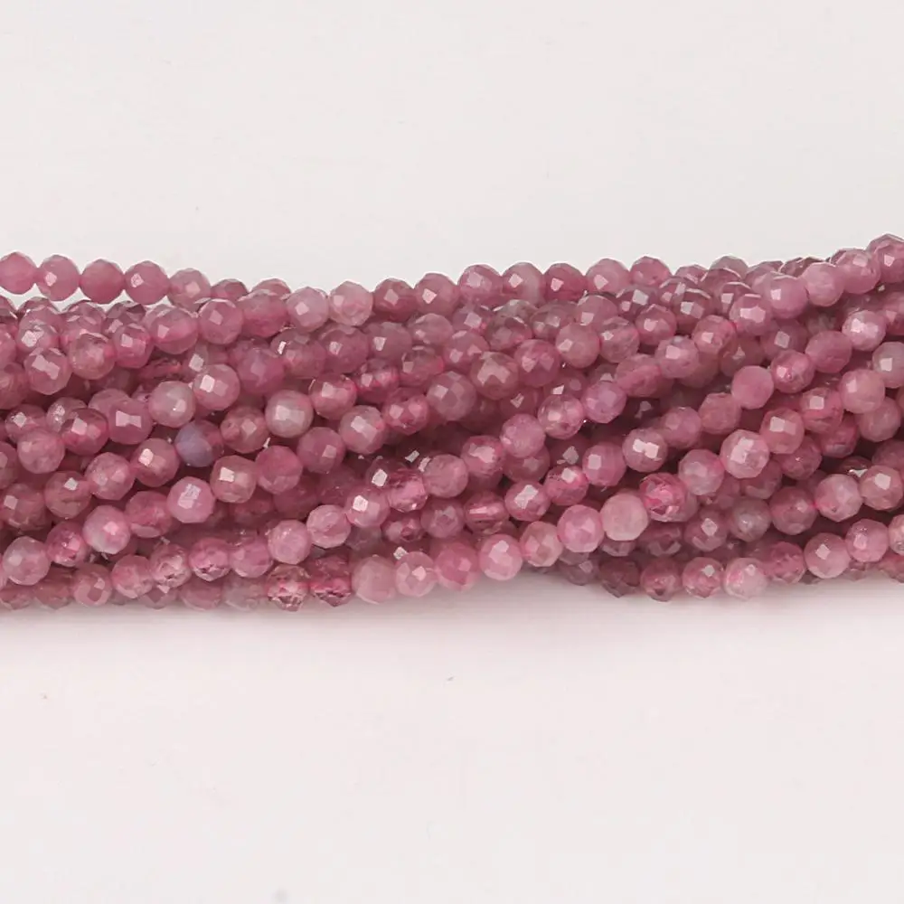 2 мм 3 мм розовый турмалиновый камень натуральный круглый граненый драгоценный камень свободные бусины DIY аксессуары для ожерелья браслет Изготовление ювелирных изделий