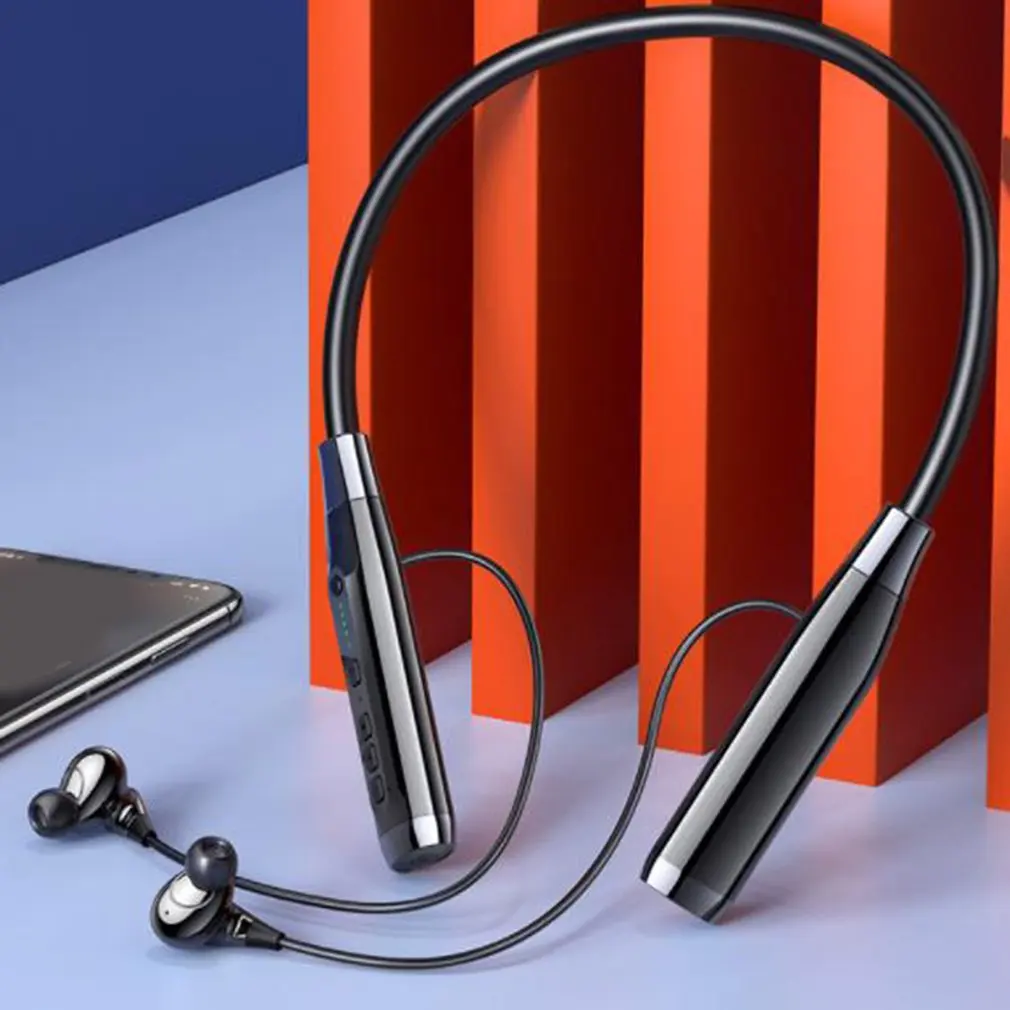 100 Hours Play Wireless Headphone Bass Neckband Sport Earphone Mic
