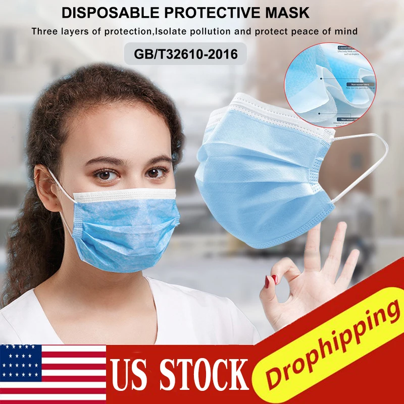 

50PCS Three-layer Protective Mouth Mask Anti-virus Disposable Mask Dustproof Mask Filters Earloop Face Masks Anti-bacterial Mask