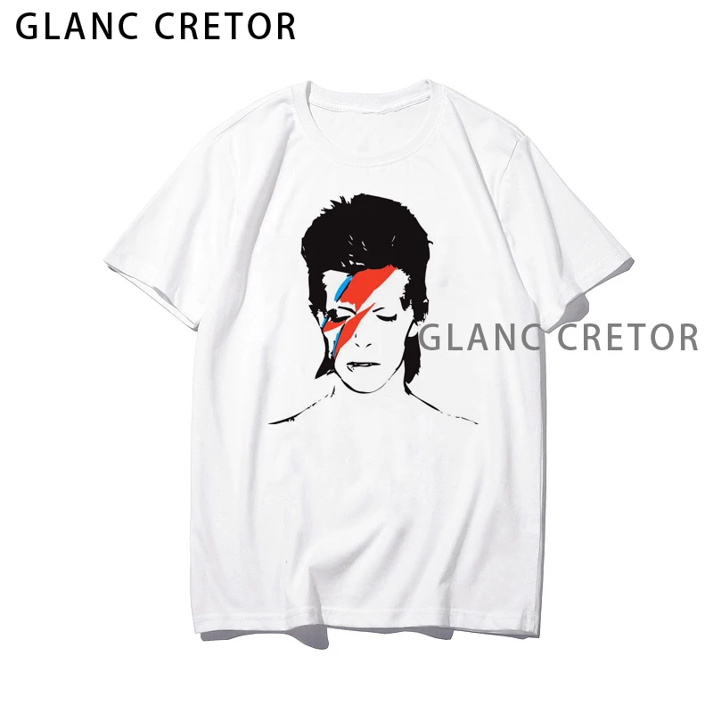 Camiseta informal con personalidad de calle para mujer, remera estilo Harajuku, David Bowie, retrato impreso, Hip Hop, Verano