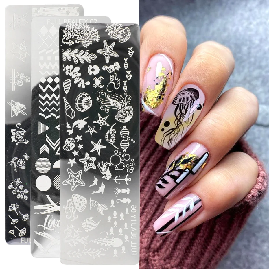 1pcs Nail Stamping Plates Geometric Jellyfish Leaf Design Printing Template  Image Nail Art Stencils Manicure Tools Lafb01-06 - Nail Templates -  AliExpress
