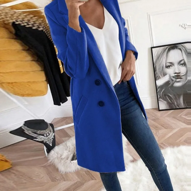 AliExpress Autumn And Winter New Style Europe And America Large Size Dress Woolen Mid-length Double Breasted WOMEN'S Coat