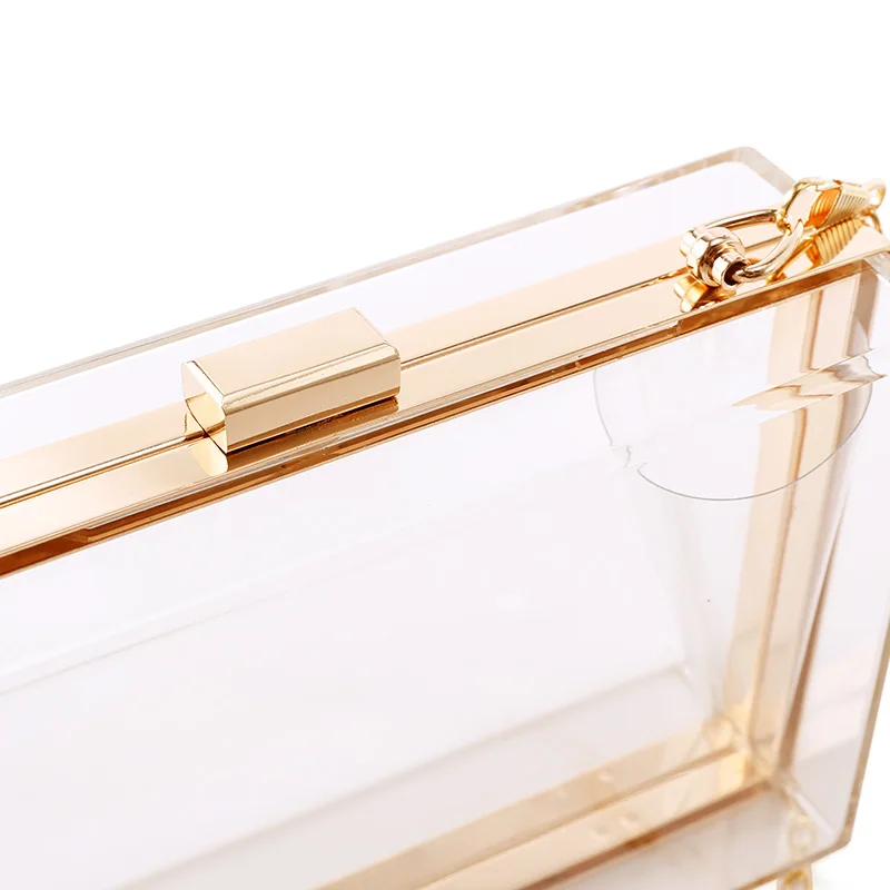 

High Women Cute Clear Acrylic Box Bag Crossbody Purse Evening Bag with Golden Chain Strap KTC 66