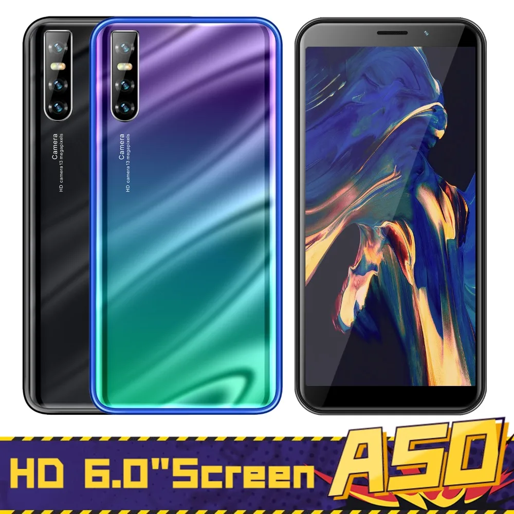 5MP+ 13MP мобильный телефон A50 4GRAM+ 64GROM четырехъядерный смартфон Face ID 6," экран celulars MTK Android телефоны мобильные телефоны celulares