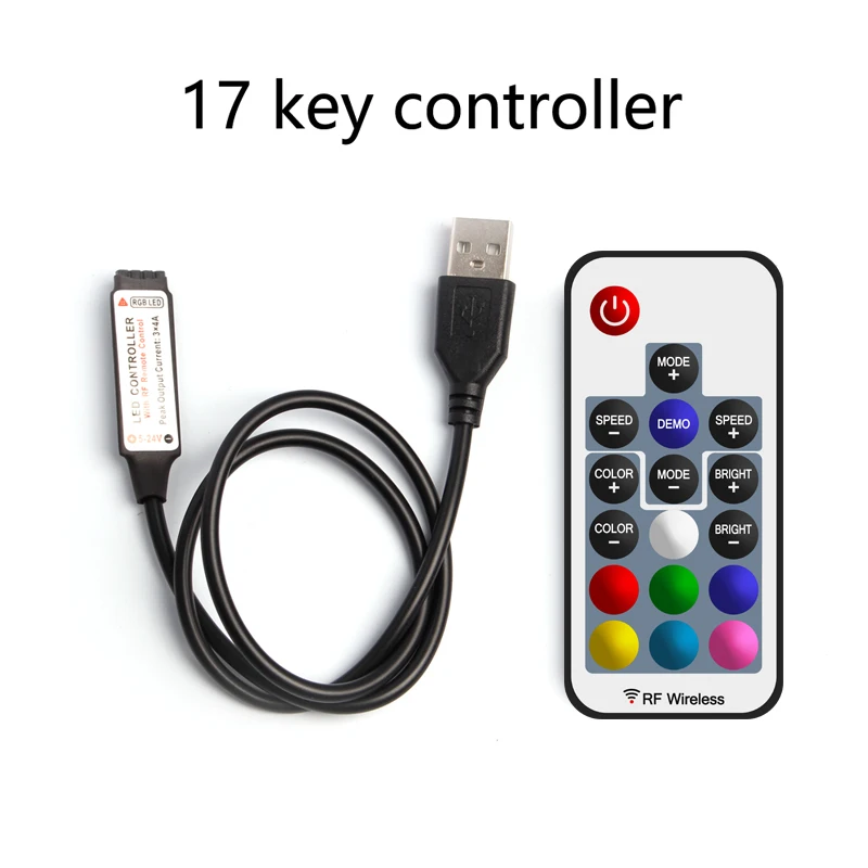 USB RGB светильник полоса USB RF светодиодный светильник с дистанционным управлением полоса USB 3 11 17 24 беспроводной дистанционный ключ