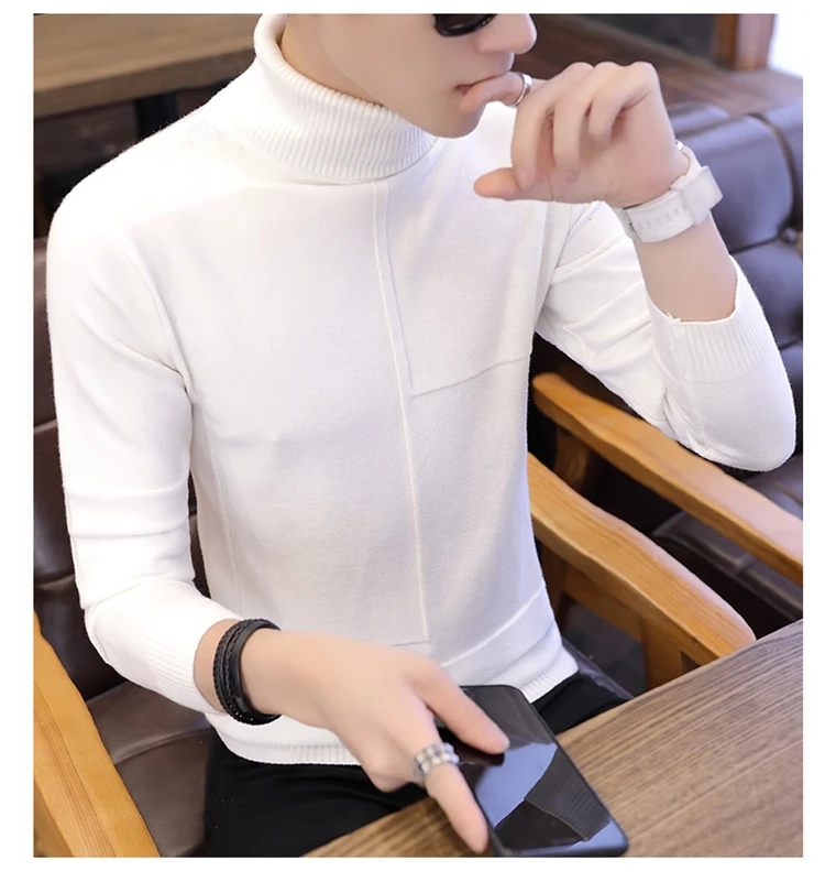nuevo invierno catido suéter hombres moda cuello alto hombres elatistico fuerza Slim Fit casual pulóver suéter