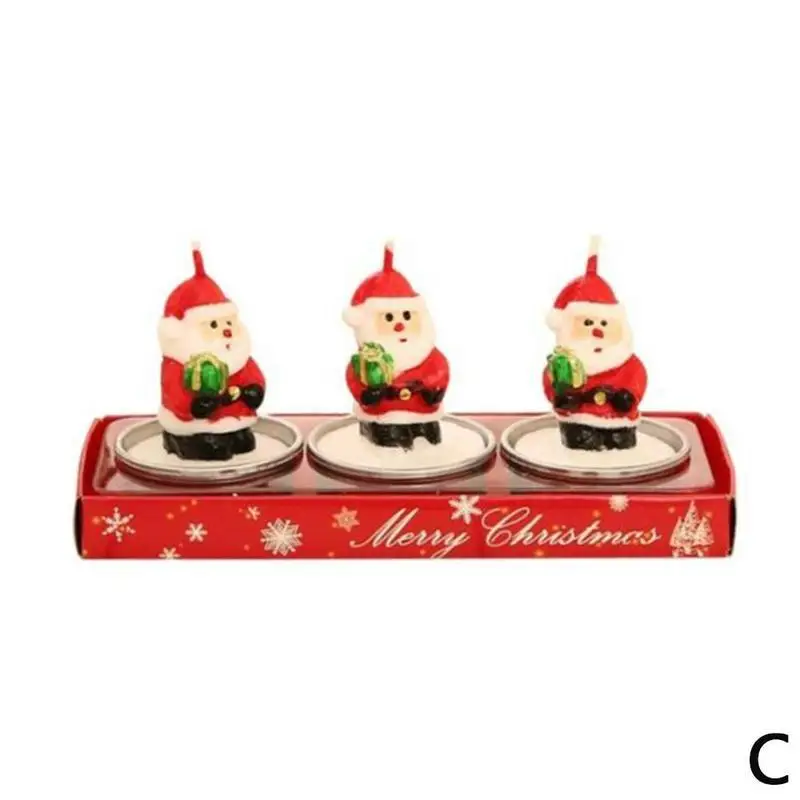 3pcs/set Christmas Candle Cartoon Santa Claus Pine Cone Snowman Outdoor Decor Non-tossico Printed Candle Xmas Decor - Цвет: C