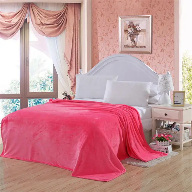 Soft Warm Coral Fleece Blanket Winter Sheet Bedspread Sofa Throw 230Gsm 8 Size Light Thin Mechanical Wash Flannel Blankets - Цвет: watermelon red