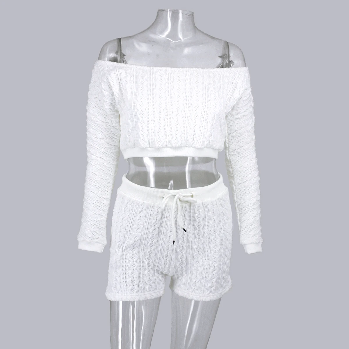 Slaygirl, сексуальный Трикотажный костюм из двух частей, женский осенний зимний укороченный топ, женский короткий костюм из двух частей, белый уличная одежда