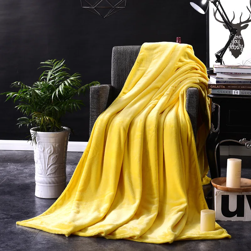 Цветное фланелевое одеяло зимнее мягкое теплое покрывало одеяло s на диване кровать самолет путешествия домашний текстиль для взрослых одноцветное одеяло для стула - Цвет: Цвет: желтый