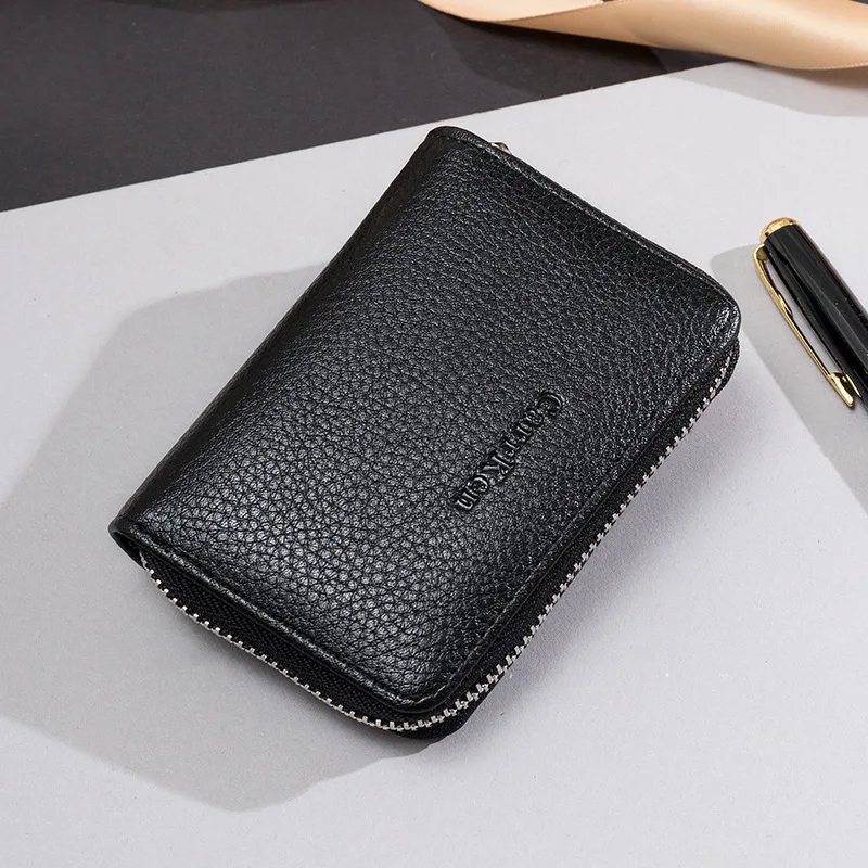 

Carrken New Style Men Zipper Organ Wallet Black And White with Pattern Embossed Leather Mini Small Card Holder PU Purse