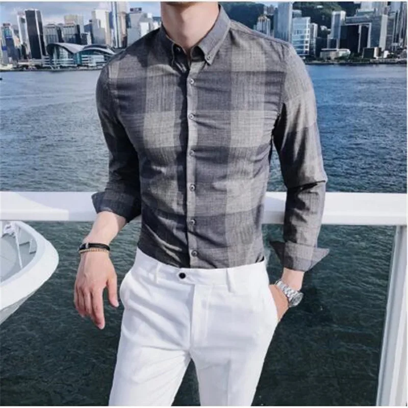 Роскошная большая мужская клетчатая рубашка осень длинный рукав Camisa Social Masculina деловая Повседневная Camiseta Masculina Camicia Uomo