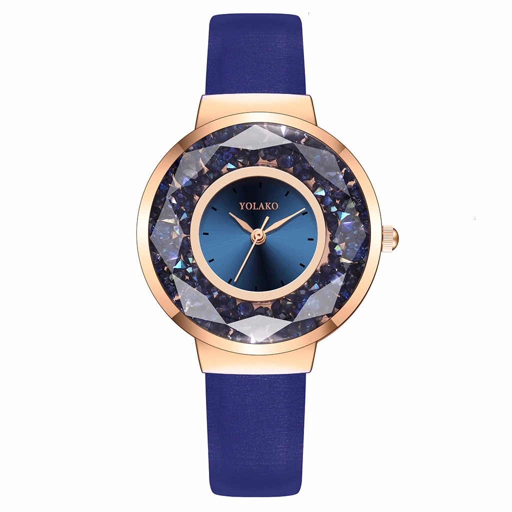 Reloj Mujer роскошные женские часы кварц Стразы Часы YOLAKO бренд Для женщин кожа перемещение с бриллиантами часы Relogio Feminino - Цвет: dark blue