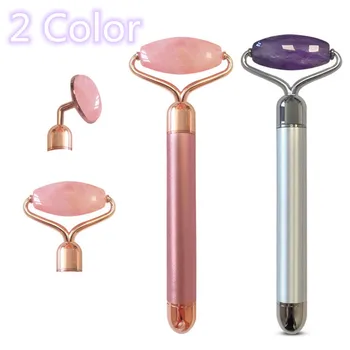 

2 In 1 Electric Vibrating Face Roller Lifting Crystal Jade Stone Rose Quartz Jade Facial Roller Facial Massage Tools