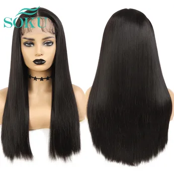 

SOKU Black Color Middle Part Synthetic Long Straight Lace Front Wigs Natural Hair For Black Women Heat Resistant Fiber Hair Wig