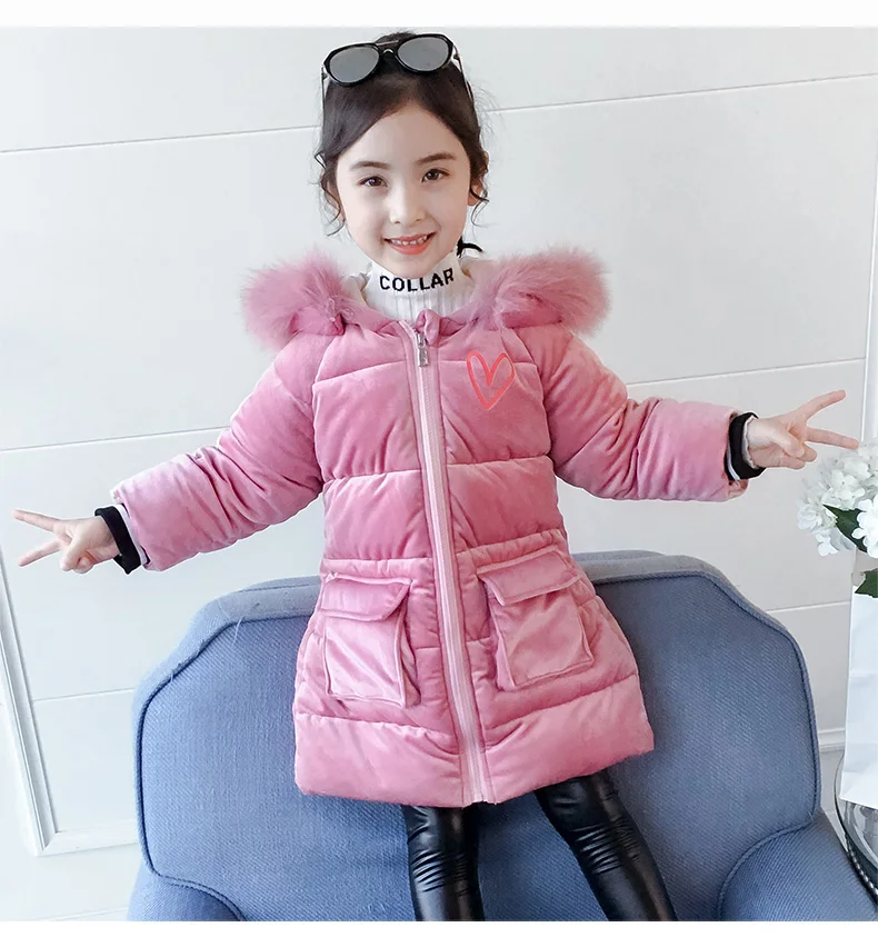 Down Coat For Girl Thick Velvet Girl Coats Kids Hoodies Fur Collar Children's Jacket Winter Fashion Clothes For Girls Christmas