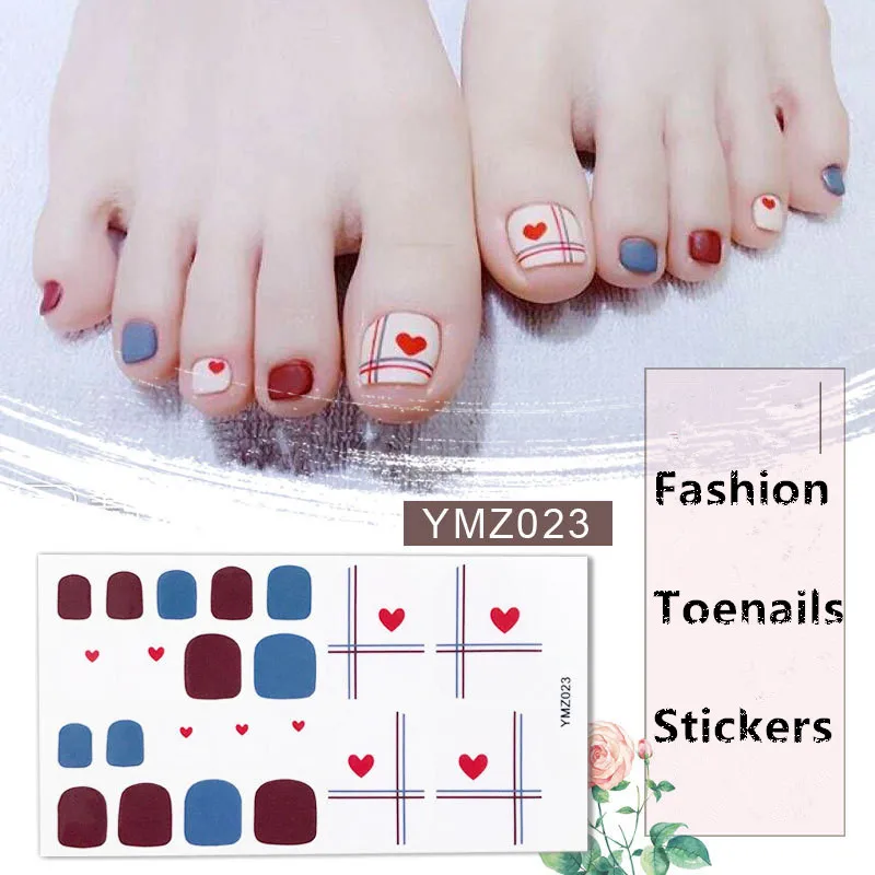 22tips/sheet Toe Nail Stickers Fashion Toe Nail Wraps Nail Art Full Cover Adhesive Foil Stickers Manicure Decals - Цвет: YMZ023