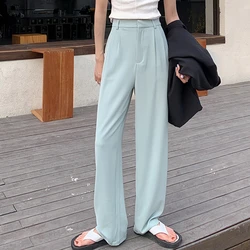 Primavera outono elegante cintura alta sólida escritório senhora terno calças femininas casual dobrado em linha reta moda chique traje de negócios