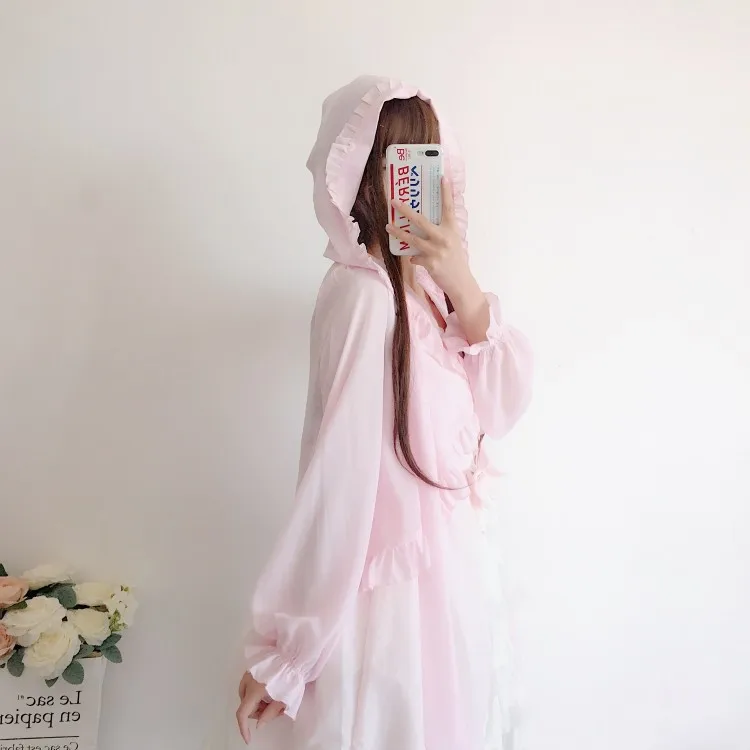 Японский солнцезащитный милый топ Лолиты kawaii Девушка винтажный плащ платок для защиты от солнца викторианское пальто с капюшоном Кружева Готический Лолита пальто cos