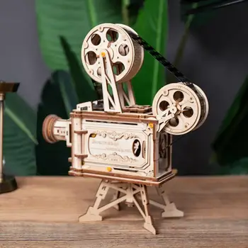 

Vintage Diy 3D Hand Crank Film Projector Wooden Puzzle Game Assembly Vitascope Toy Gift For Children Adult
