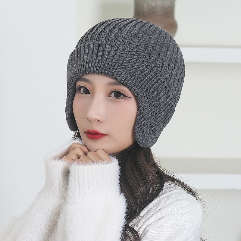 1PC Women Men Ear Protection Hats Knitted Beanie Hat Earflap Fleece Plus Classic Windproof High Elastic Outdoor Winter Warm Cap best men's bomber hats