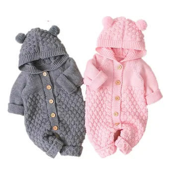 

Baby Knit Rompers Cartoon Bear Knitted Autumn Newborn Boys Jumpsuits Clothes Winter Toddler Children Long Sleeve Sweater Warm