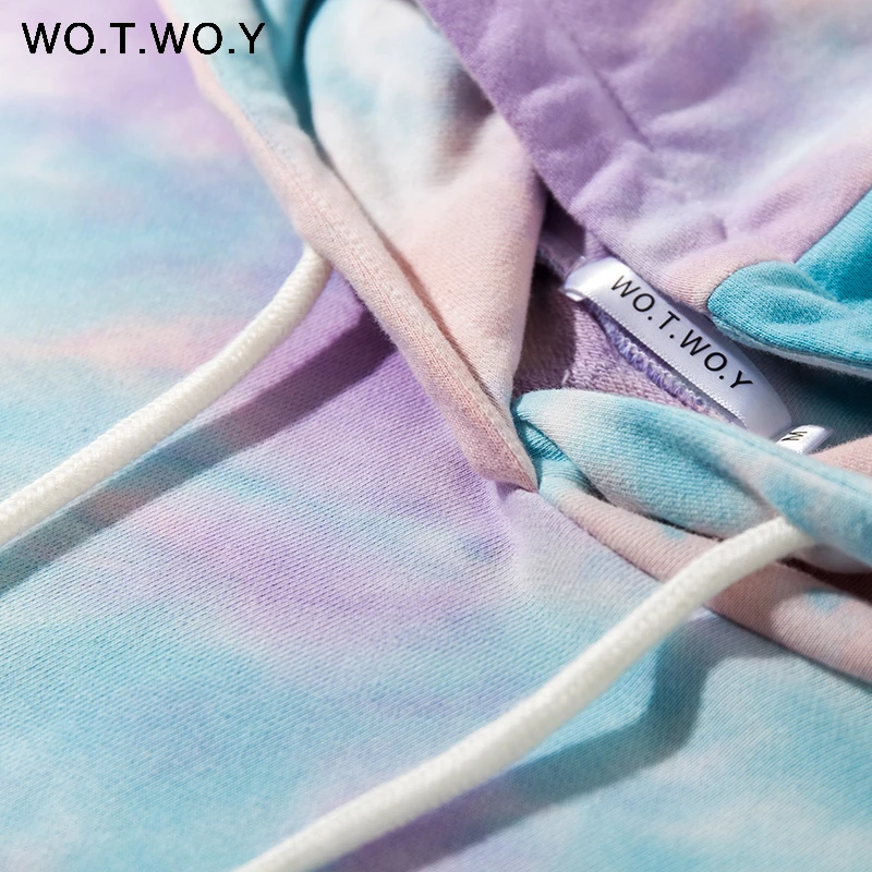 WOTWOY, разноцветная толстовка с капюшоном и принтом, Женская хлопковая уличная одежда, пуловер с длинным рукавом, толстовки, Женская свободная одежда Harajuku