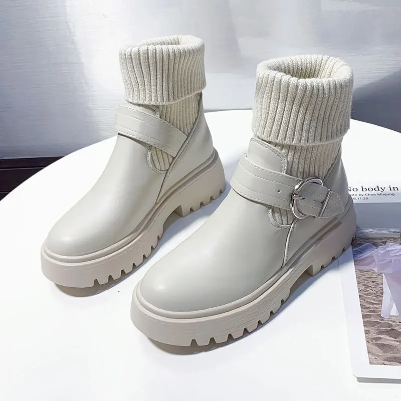 

Autumn Winter Women Boots New Thick-soled Martin Boots British Style Plus Velvet Warm Fashion Ankle Boots Female Casual Shoes