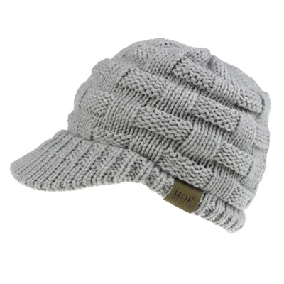 Хвощ Кепки зимняя женская теплая вязаная шапка в пучок Beanie Осенняя Мягкая трикотажная Кепки Модная вязаная шерстяная шапка - Color: Gray