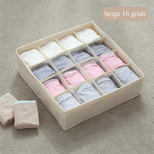 beige 16 grids Моющийся шкаф, Коробка Для Хранения нижнего белья, складные бюстгальтеры, носки, органайзер для ящиков, многофункциональный органайзер для хранения бюстгальтеров с 7 сетками - Цвет: beige 16 grids
