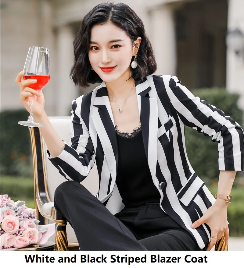 High Quality Fabric Striped Women Business Suits with Pants and Jackets Coat OL Styles Professional Ladies Blazers Pantsuits - Цвет: 2