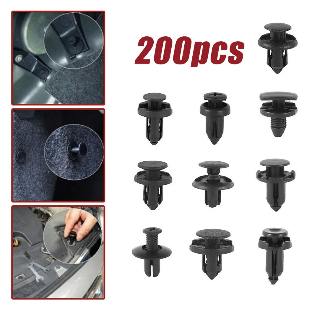200Pcs/set Plastic Buckle Trim Door Panel Clip Retainer Rivet Fastener Clips Set Tool Fit 5/6/7/8mm