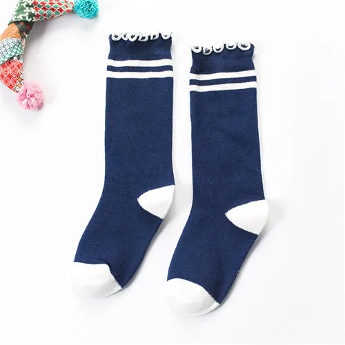 blue white Однотонные гольфы для девочек, детские гольфы в полоску, зимние теплые детские носки для мальчиков 1, 2, 3, 4, 5, 6, 7, 8, От 9 до 10 лет - Цвет: blue white