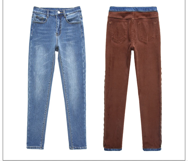 Ff9906 new autumn winter women fashion casual Denim Pants Plus cashmere thickening warm ripped jeans for women